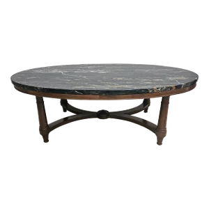 Fine Arts Furniture Mid-Century Walnut and Marble Top Oval Coffee Cocktail Table