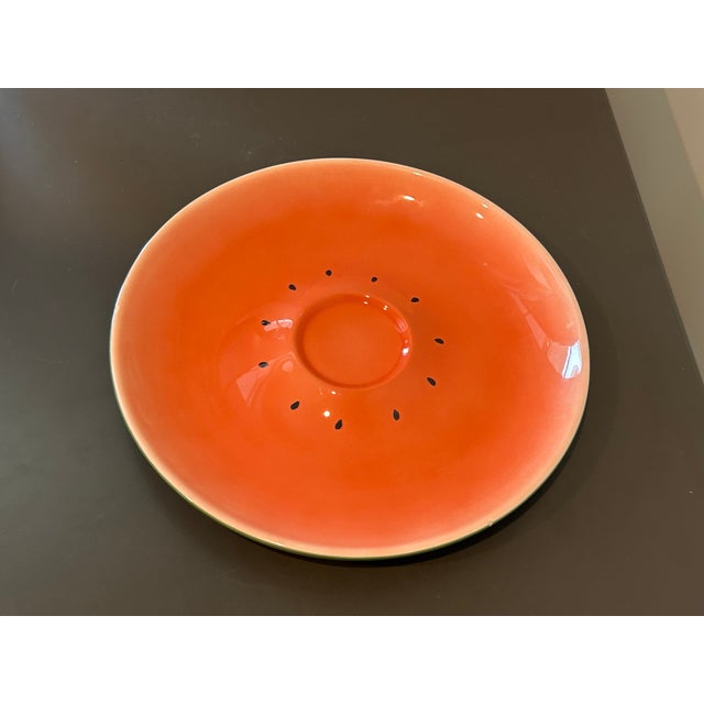 Mid-Century Modern Late 19th Century Bordallo Pinheiro Style Watermelon Slice Ceramic Serving Platter – Hand-Painted Majolica Style Fruit Plate, Summer Entertaining Dish For Sale - Image 3 of 8