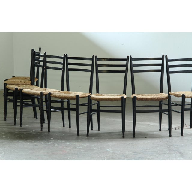 Vintage Italian Papercord Black Dining Chairs with Woven Seat, 1950s, Set of 4 For Sale - Image 10 of 14