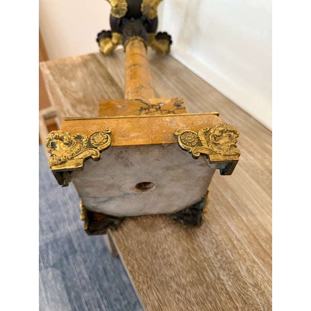 Pair Antique French Empire Patinated Bronze and Gold Bronze With Sienna Marble Candelabra, Circa 1840 For Sale - Image 9 of 10