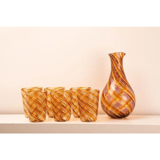 Jug and Set of Glasses in Murano Glass, 2000s, Set of 7 For Sale - Image 3 of 5