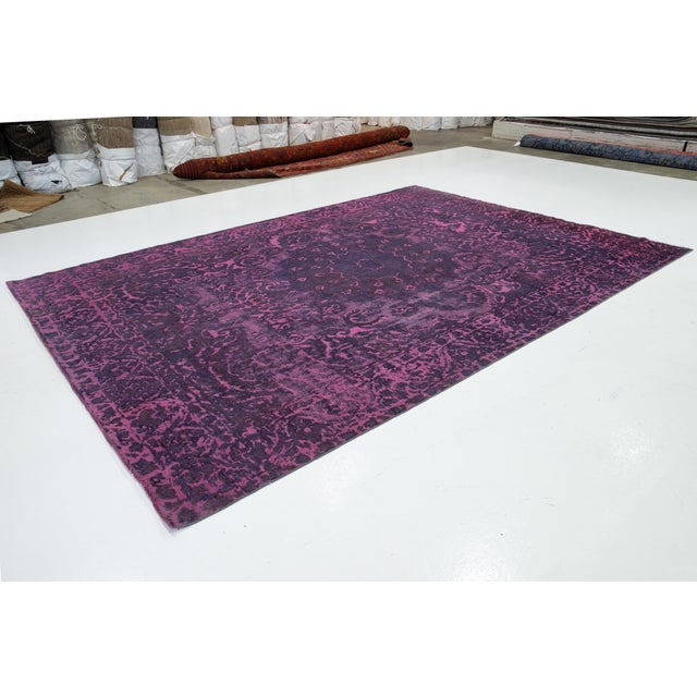 1930s Allover Designed Antique Room Size Wool Rug Persian Overdyed in Purple For Sale - Image 5 of 10
