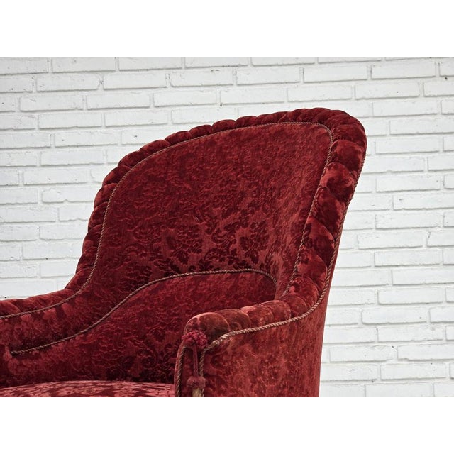 Danish Highback Armchair in Velour with Beech Legs, 1950s For Sale - Image 15 of 18