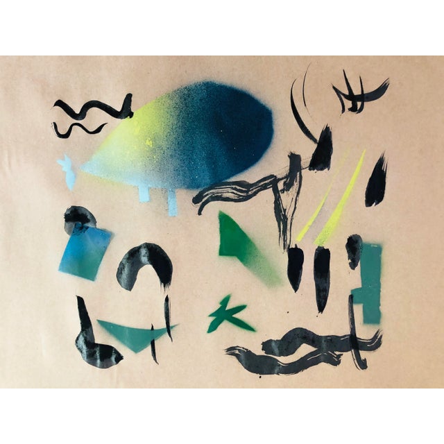 Abstract Painting by Erik Sulander on Paper 14x13 For Sale