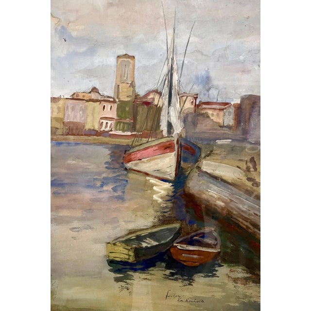 Expressionism Adolf Feder, Adolf Feder Jewish Ecole De Paris Watercolor Pastel Painting Boat, Harbor Scene, c.1930's-1940's For Sale - Image 3 of 8