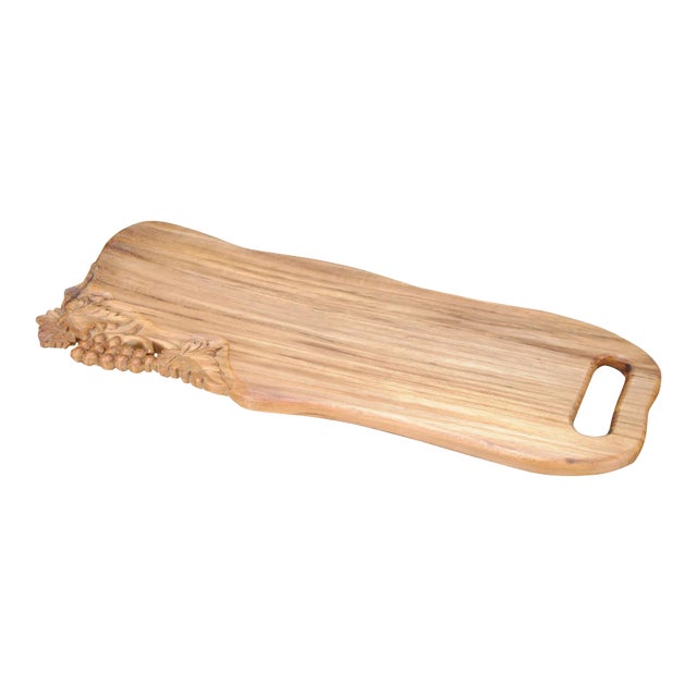 Wave Shaped Teak Cutting Board With Grapes For Sale