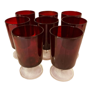 Ruby Red Footed French Wine Glasses, Set/8
