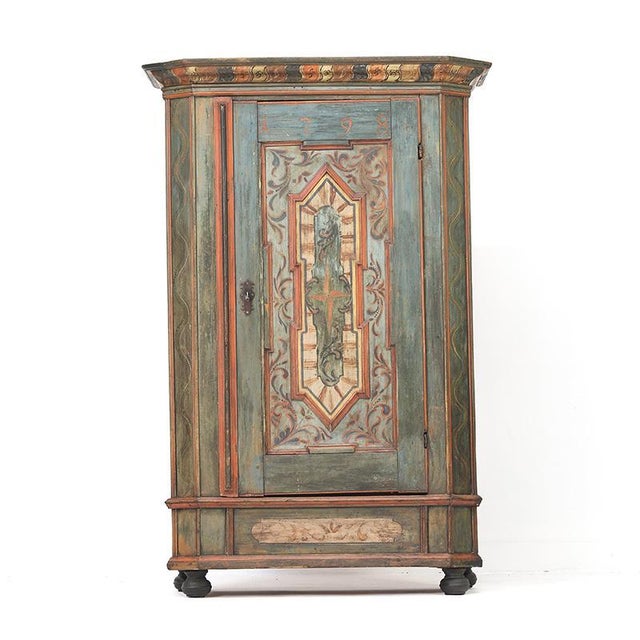Folk Art Rustic Farmhouse Painted Bridal Cabinet, 1798 For Sale - Image 14 of 14