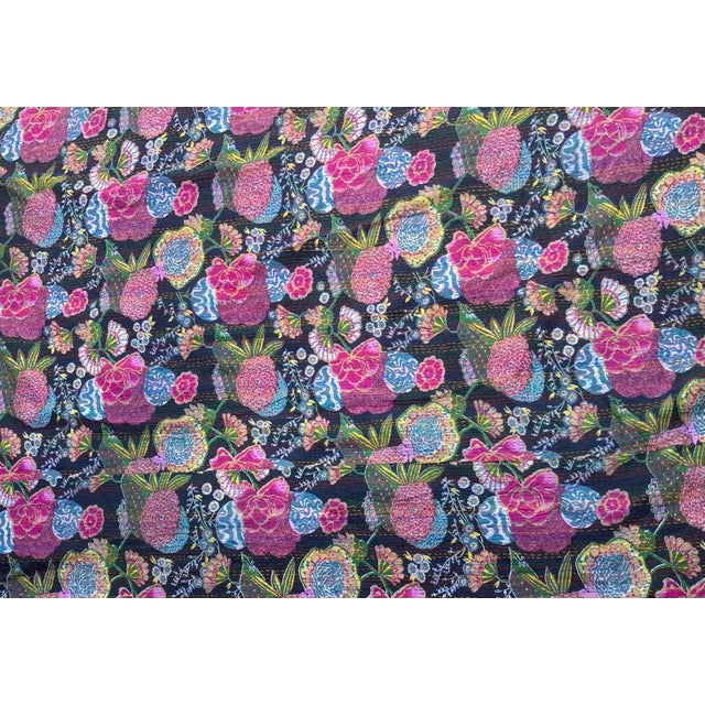 Handmade Block Print Indian Cotton Kantha Quilt For Sale - Image 4 of 5