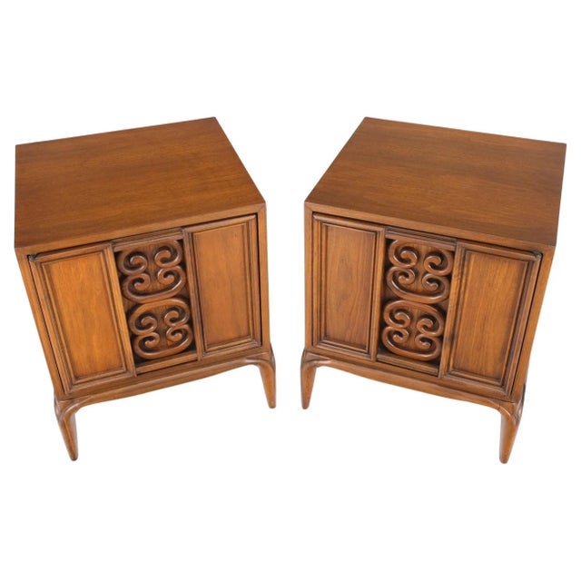Pair of Walnut Carved Modern Ornament Front Door End Table Night Stands For Sale - Image 12 of 12