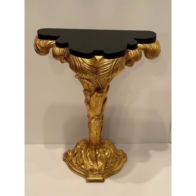 Serge Roche Small Giltwood & Black Laquer Consoles in the Manner of Serge Roche For Sale - Image 4 of 14