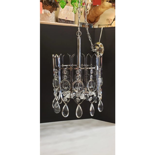 Mid-Century Modern Gaetano Sciolari Chrome and Crystal Chandilier For Sale - Image 3 of 12
