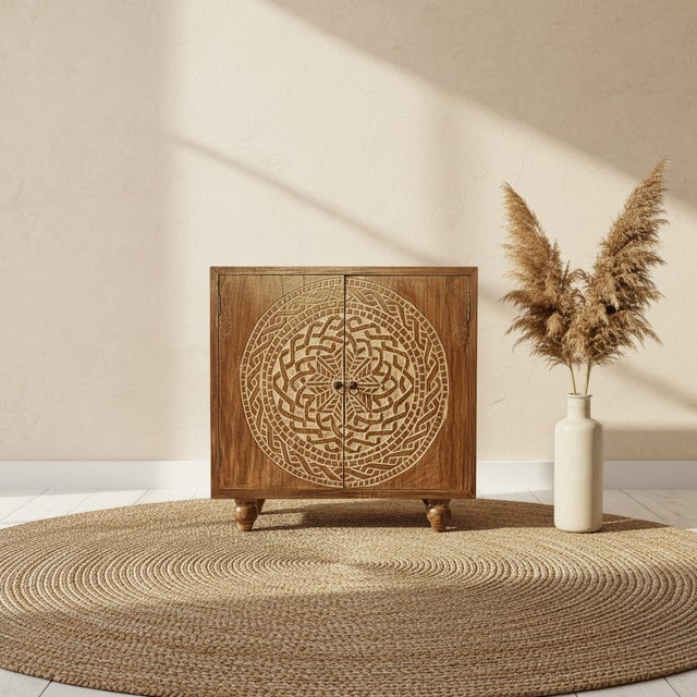 Hand-Carved Solid Teak Mandala Cabinet — Sculptural Statement Storage From Bali For Sale - Image 11 of 12