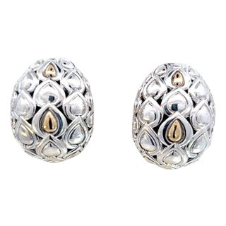 1990s Pair of John Hardy Estate Earrings Sterling Silver 14k Y Gold For Sale