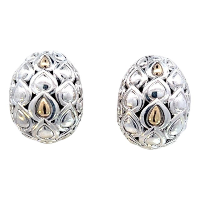1990s Pair of John Hardy Estate Earrings Sterling Silver 14k Y Gold For Sale