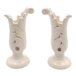 1930s Red Wing Pottery Acanthus Candlestick Holders One Pair For Sale