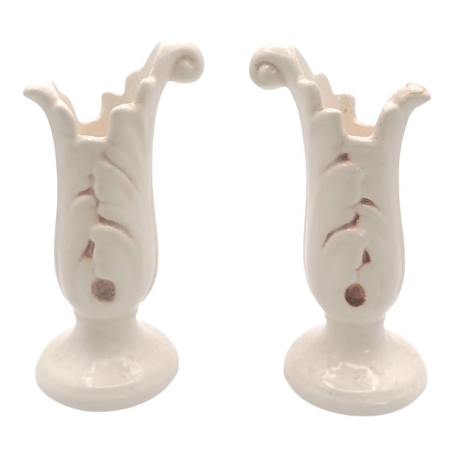 1930s Red Wing Pottery Acanthus Candlestick Holders One Pair For Sale