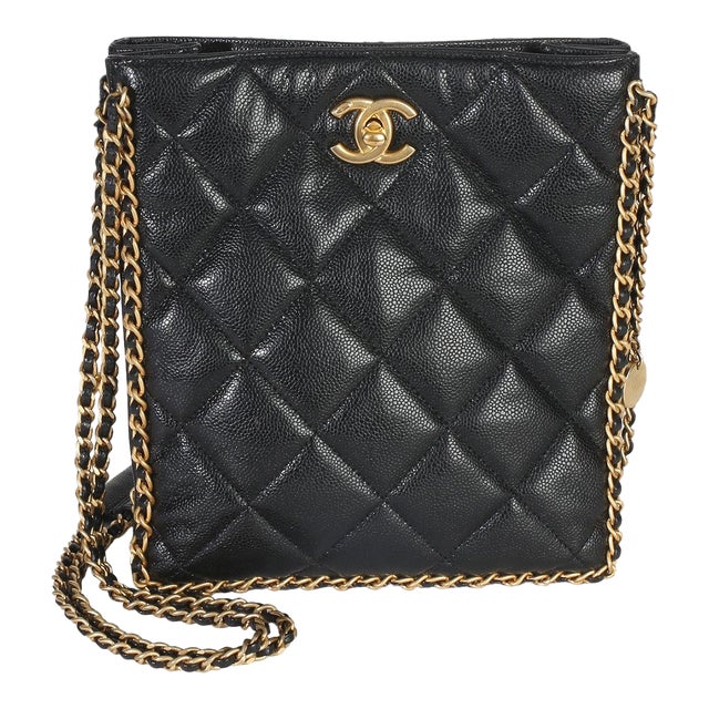 Black Quilted Caviar Mini Never Ending Chain Tote For Sale