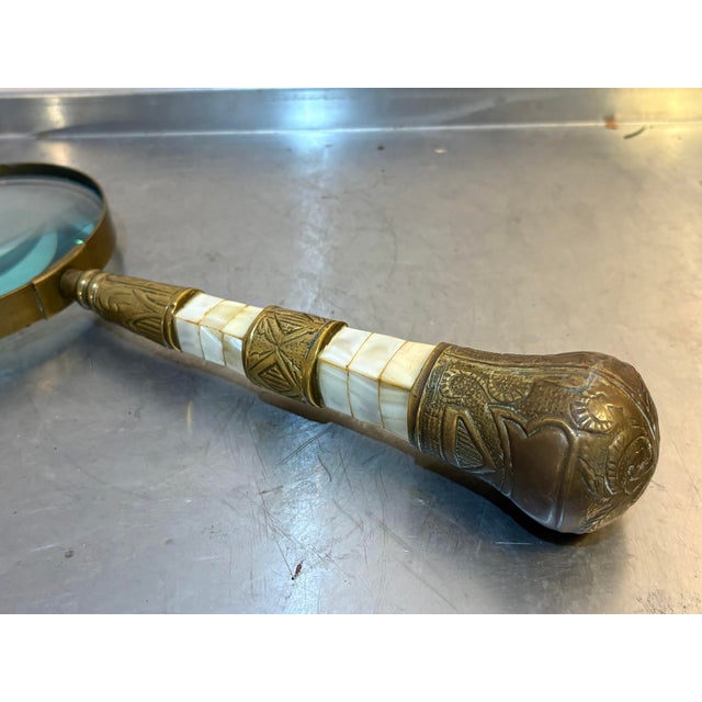 Large Brass/Mother-of-Pearl Magnifying Glass For Sale - Image 4 of 5