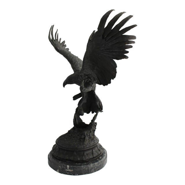 Antique French Bronze Sculpture of Eagle Falcon by Jules Moigniez, Large 24" For Sale