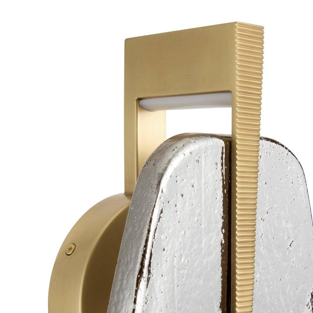Zelda Brass & Smoke Glass Wall Sconce For Sale - Image 4 of 4