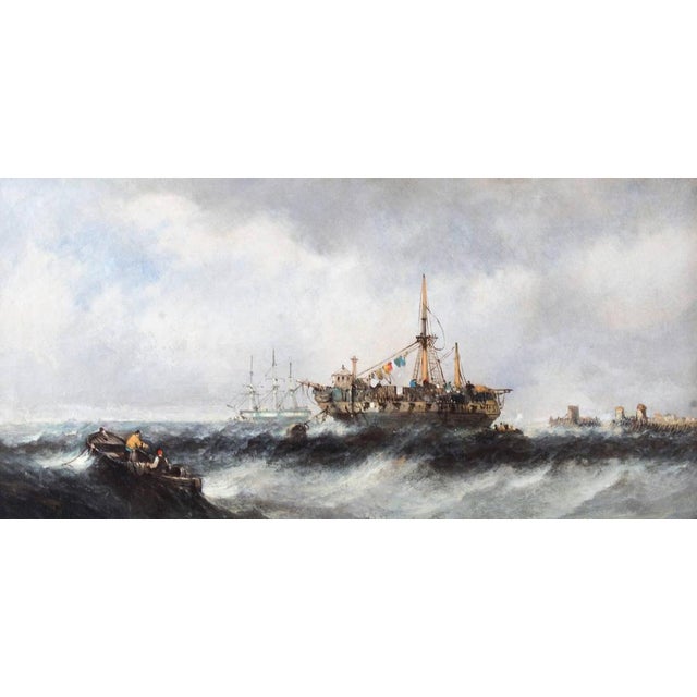 Fishing Boats, 19th-Century, Oil on Canvas, Framed, Set of 2 For Sale - Image 3 of 11