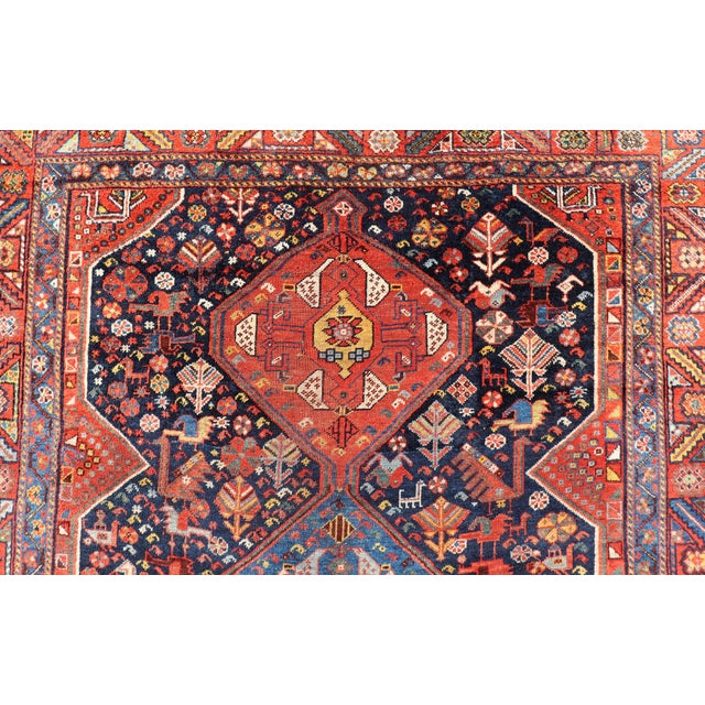 Antique Hand Knotted Persian Qashqai Shiraz Tribal Rug With Tribal Design 5'1 X 6'2 For Sale - Image 11 of 14