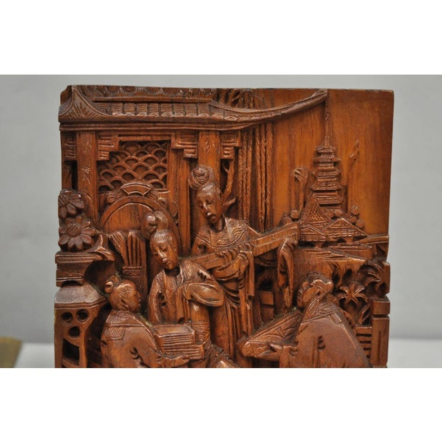 Mid 20th Century Vintage Chinese Hand Carved Hard Wood Scholar Bookends by George Zee - A Pair For Sale - Image 5 of 18