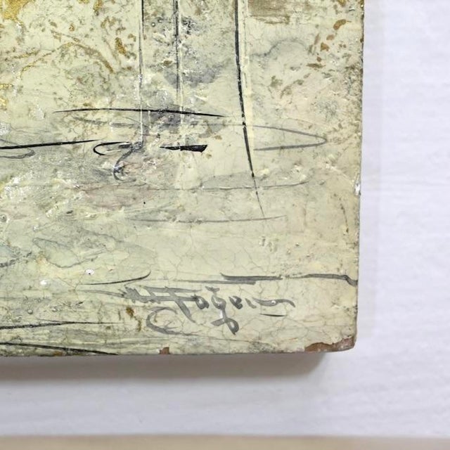 Exquisite painting of cranes on coast under golden sun. Artist signed Condition: Very Good. Dimensions: 60-inch H x...