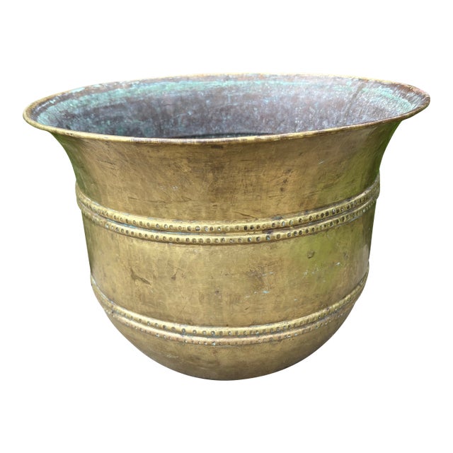Italian Hammered Brass Planter Stamped Egidio Casagrande For Sale