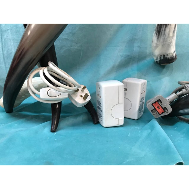 Black Mid-Century Tall Torchiere Horn Table Lamps Pair For Sale - Image 8 of 12