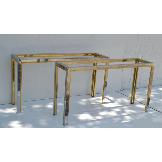 Pair of Consoles, Hallway Tables by Zilli in Chrome & Brass With Clear Glass Top For Sale - Image 12 of 13