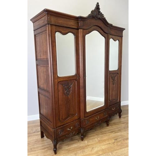 Antique French Rocaille Carved Oak 3-Door Armoire with Mirror For Sale - Image 14 of 14