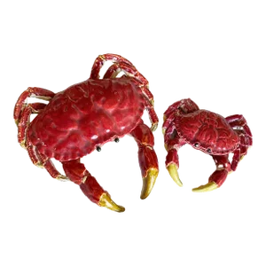 1970s Majolica Ceramic Decorative Chinoiserie Palm Beach Crab Serving Dish - Set of 2