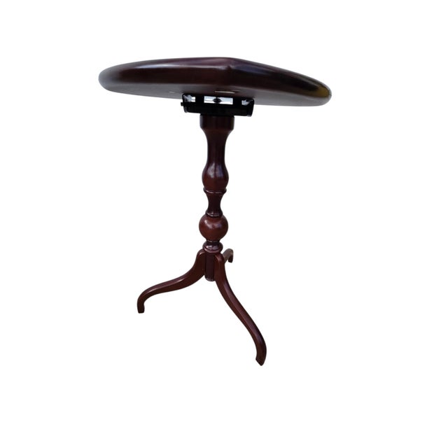 1990s Bombay Company Mahogany Flip Top Side Table Pedestal Stand Queen Ann Heart Shape For Sale - Image 9 of 14