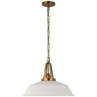 Chapman & Myers for Visual Comfort Signature Layton 20" Pendant in Antique-Burnished Brass with Matte White Shade For Sale