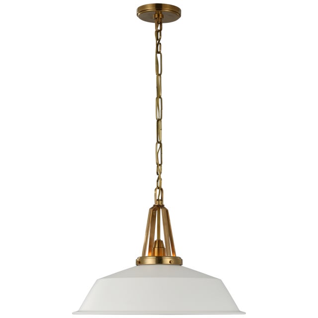 Chapman & Myers for Visual Comfort Signature Layton 20" Pendant in Antique-Burnished Brass with Matte White Shade For Sale