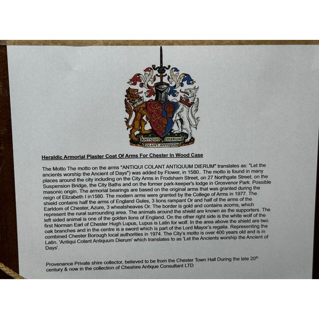 Late 20th Century British Heraldic Armorial Shire Coat Arms of Chester Plaster Wall Sculpture in Cas For Sale - Image 11 of 11