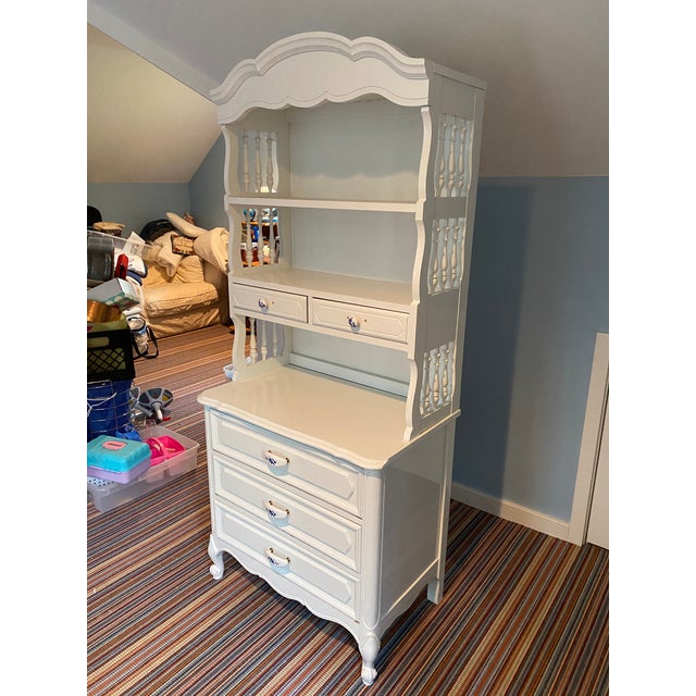 Thomasville French Country White Vintage Narrow Dresser Base With Hutch Top For Sale - Image 4 of 6