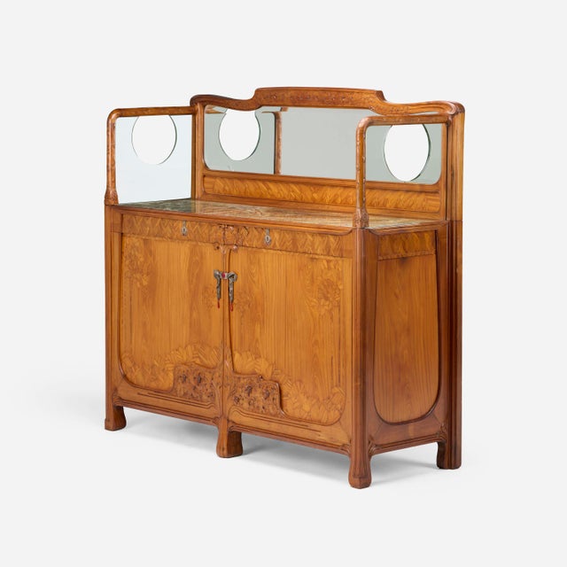 Art Nouveau Antique Art Nouveau Style Oak & Mahogany Sideboard With Mirrored Backdrop For Sale - Image 3 of 8