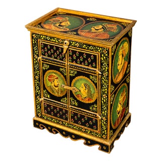 Early 19th Century Indian Mughal Hand-Painted Polychrome Cabinet With Royal Portraits For Sale