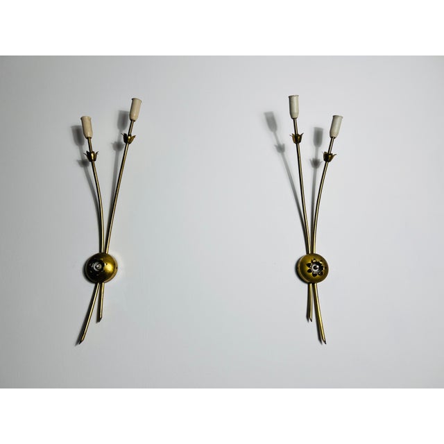 Mid-Century Modern Pair of Mid-Century Brass Sputnik Wall Lamps, Italy, 1960s For Sale - Image 3 of 9