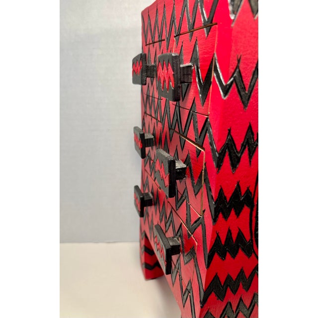 1990s Rick Oginz Signed 1999 Painted Wood Sculptural 6-Drawer Jewelry Cabinet For Sale - Image 5 of 11