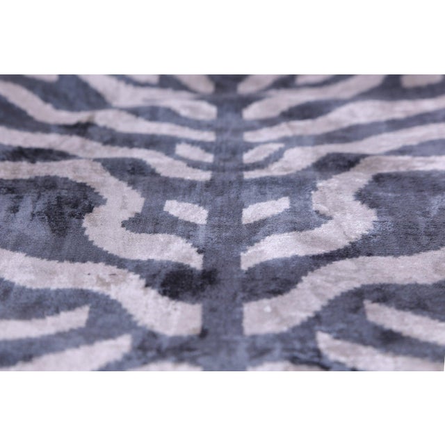 Gray Cream Ikat Silk Velvet Pillow – 16x16 Handmade Luxury Throw For Sale - Image 4 of 8