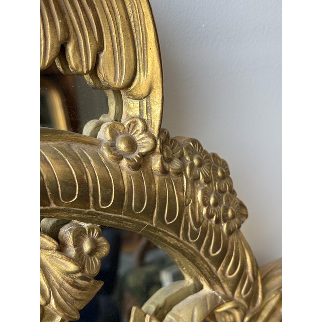 Large Regency Style Mirror with Carved and Gilded Wooden Side Panels, 1950s For Sale - Image 4 of 12