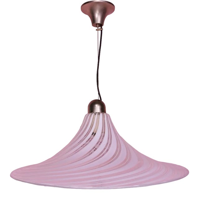 Vintage Murano Glass Pendant Light with White Streaks, 1970s For Sale