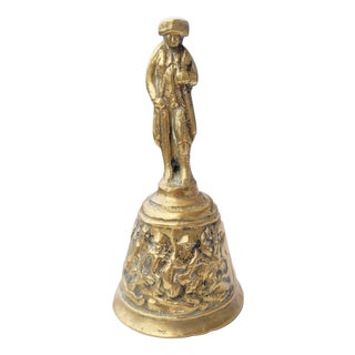 Antique Belgian Flemish Figurative Brass Table Bell, 1890 For Sale