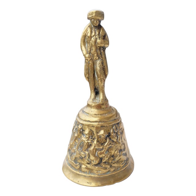 Antique Belgian Flemish Figurative Brass Table Bell, 1890 For Sale