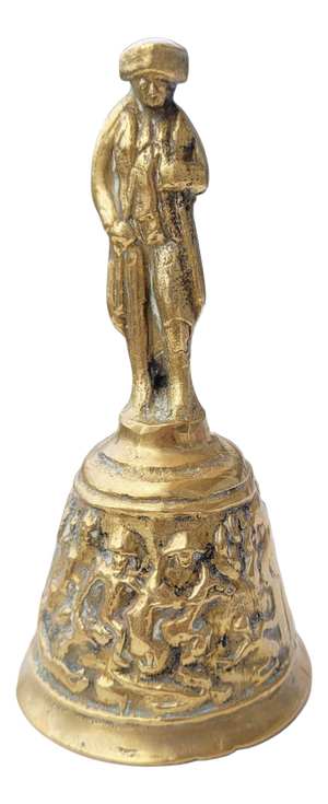 Antique Belgian Flemish Figurative Brass Table Bell, 1890