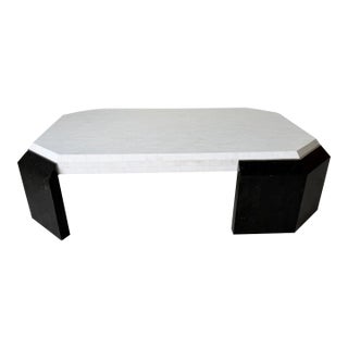 1980’s Postmodern Tessellated Stone and Chrome Geometric Coffee Table For Sale